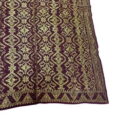 Indonesian Songket Sarong 39×68 Gold Thread Metallic Brocade Maroon