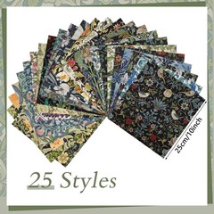25 Pcs William Morris Cotton Fabric Squares, 10 x 10 Inch, Floral