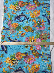 Fabric Blue Aqua Fish Dolphin Tropical Rainbow Fish Cranston Collection READ