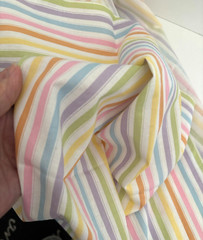 17″X59 PASTEL STRIPED Blue Pink Yellow Green Lilac on White Cotton FABRIC Quilt