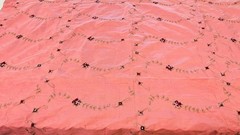 Dusty Pink – Rose & Leaves Embroidered Dupioni Silk Fabric Romantic Shabby Chic