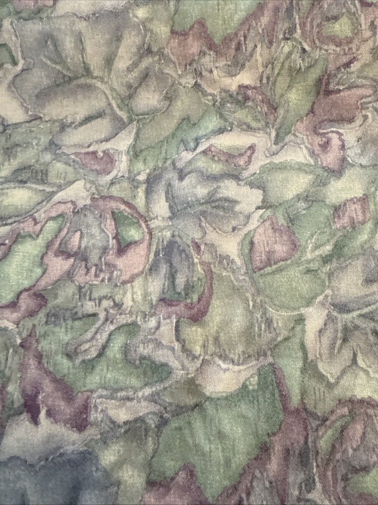 Watercolor Purple Green Cotton Drapery Curtain Upholstery Fabric 4 yard