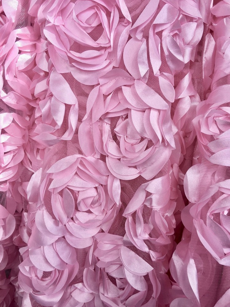 Maci LIGHT PINK 3D Floral Polyester Satin Rosette on Mesh Fabric by the Yard –