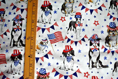 PATRIOTIC PUPS IN COSTUMES PRINT ON WHITE 100% COTTON FABRIC 39X43 INCHES