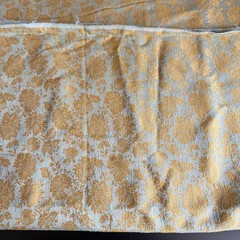 Vintage Upholstery Fabric Gold Floral Brocade Metallic Aqua Blue 2 5/8 Yards