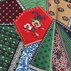 Patchwork Flowers Butterflies Red Green Blue Fabric 48′ x 44″ Cotton