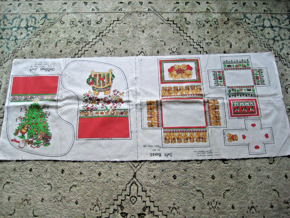 fabric panel 607 Christmas Patch Press CUT-OUTS 1981 uncut /X-Mas SockBoxes