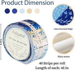 Jelly Roll Fabric,40 Pcs Blue Cotton Quilting Fabric Strips,2.5″x 45″ Pre-Cut…