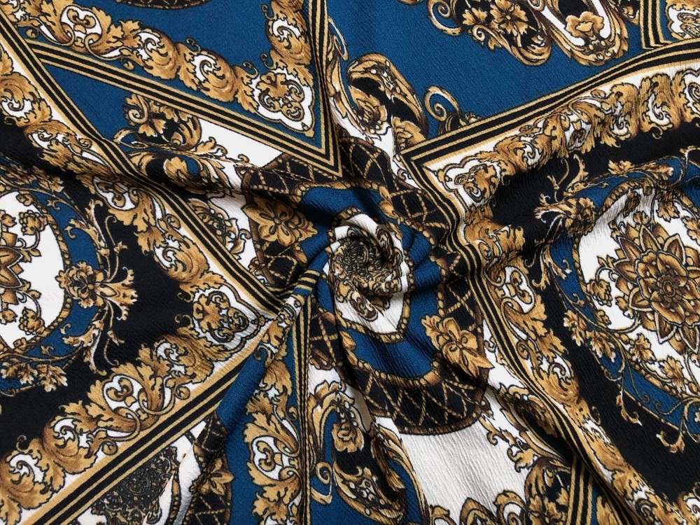 Liverpool Fabric-Teal Black Gold Arabic Mosaics-LVPR265-Sold by the yard