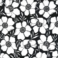 Moda ILLUSTRATIONS 11502 15 Black White Ink Floral ALLI K DESIGNS Quilt Fabric
