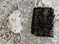 Black and Gold Fabric Remnant and Lace Trim Lot