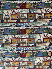Vintage Travel Themed Fabric By Debbie Mumm For SSI Luggage Maps Blue Cream BTY