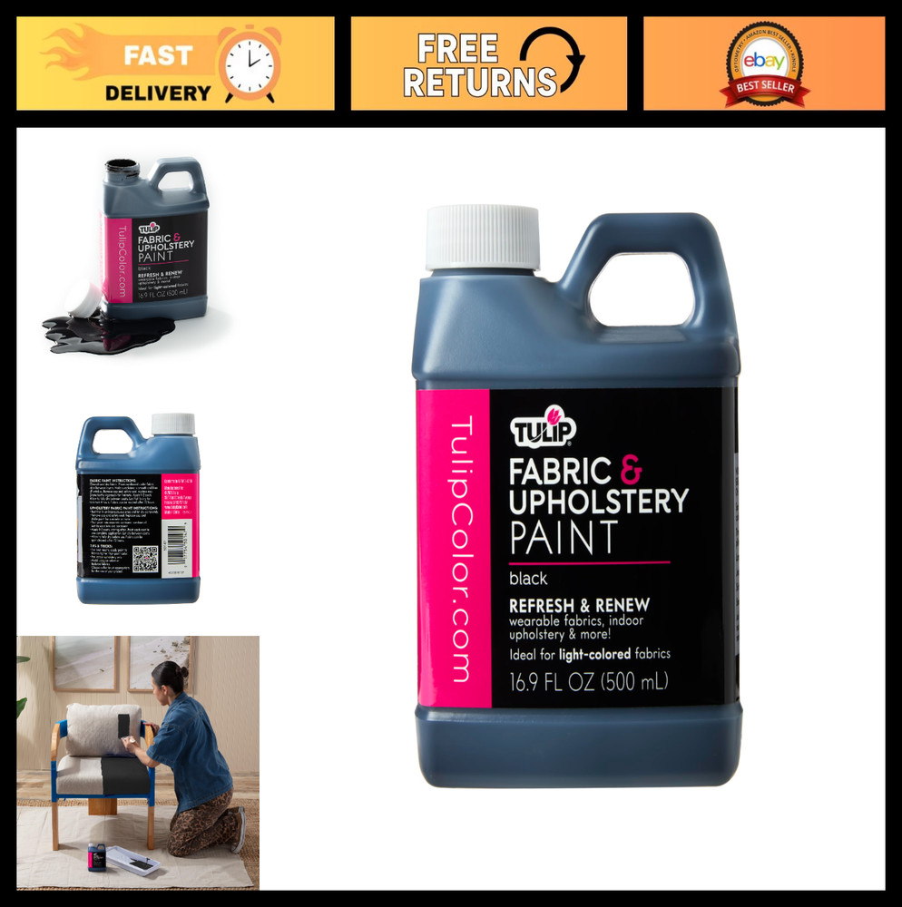 Permanent Black Fabric & Upholstery Paint – 16.9 oz for Furniture, Clothing, Hom