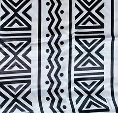 African Print, Satin Fabric- Black, White “Nima”, Yard or Wholesale