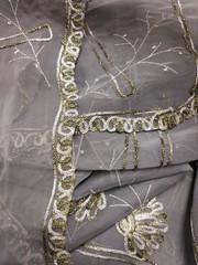 Embroidered Chiffon Fabric With Silver Mettalic Thread