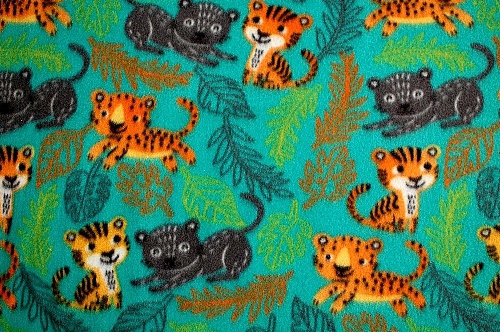 BTY NEW BABY GOLD & GREY BENGAL TIGER JUNGLE CATS FLEECE FABRIC 1 YD 60×36″