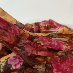 6 Yrds 52″ Silk Chiffon Fabric Floral Print Red Pink Yellow Roses Sheer Drapey