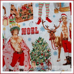 BonEful Fabric FQ Cotton Quilt VTG Xmas Elf Rein*deer Adult Sexy Santa Gay Pride