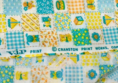 Vintage VIP Baby Toys Mini Squares Yellow Green Cotton Blend Fabric 43×31″