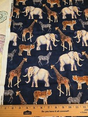 Cotton Fabric, Elephant, Tiger, Zebra, Giraffe, 2 Yds, 45″