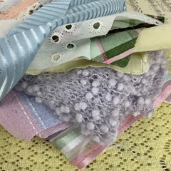 Romantic Pastel Slow Stitch Bundle with Vintage Fabrics, Trim, Buttons & Beads