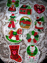 Crafts Cotton Christmas Fabric Appliques, Ornaments Doubles x8 Singles x2 1980’s
