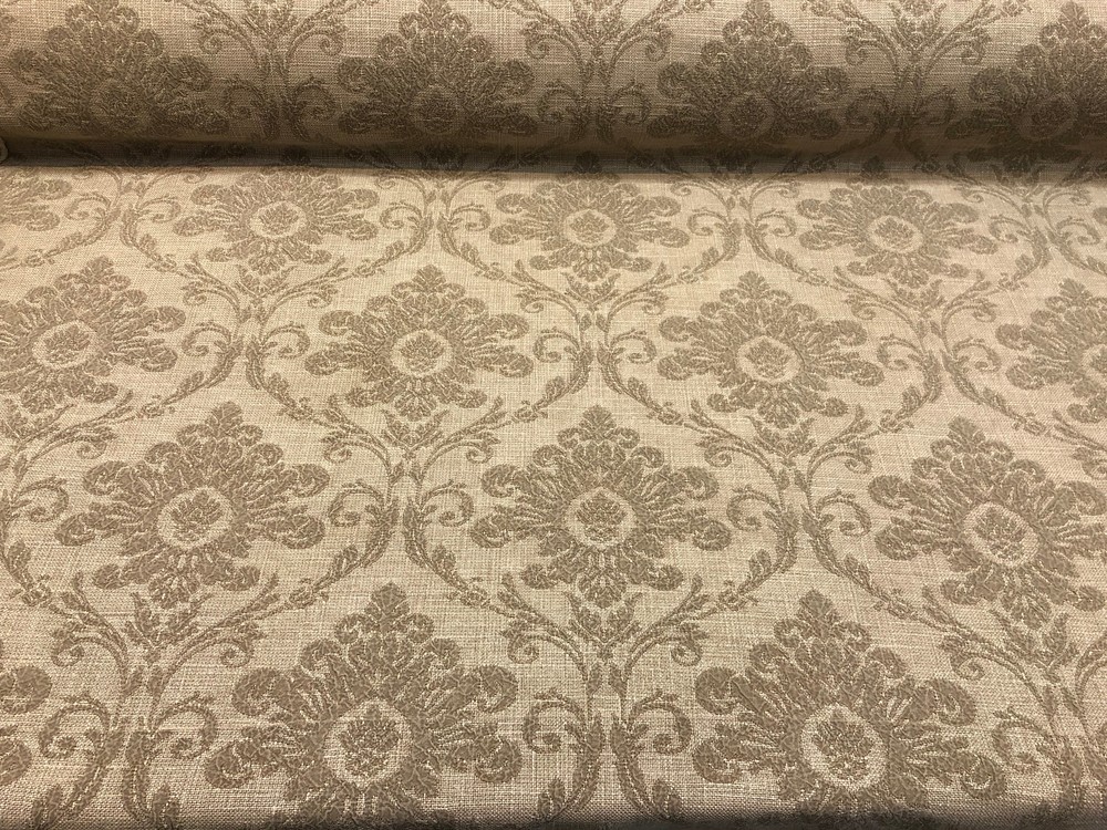 Sonia Damask Toast chenille Raised Upholstery Fabric Italian cut by the yard