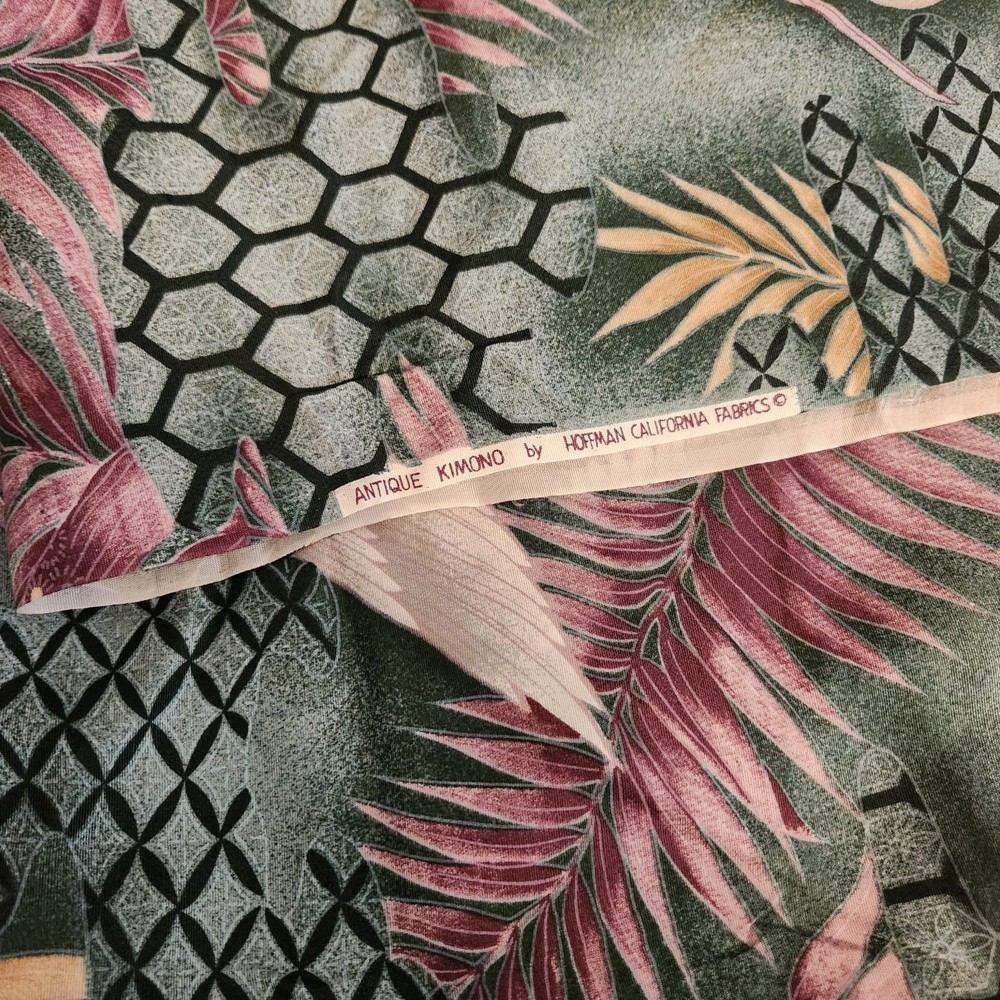 VTG Hoffman Antique Kimono Fabric Crane Tropical Leaves Geometric 44×54 Cotton