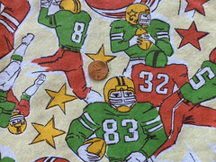 1 yd Vtg Football Player Soft Flannel Pajama Fabric Flame Retardant NFL Novelty