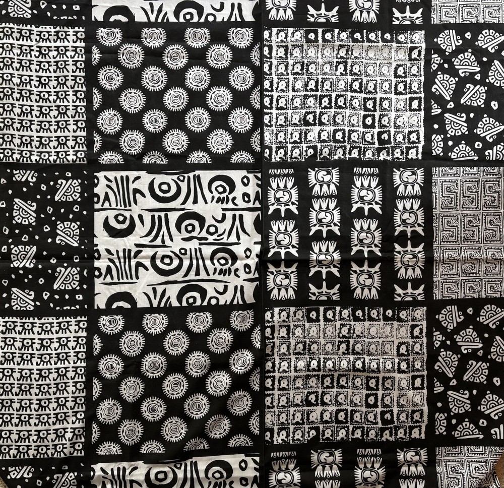 Vintage Black White Geometric Print Cotton Fabric 2 Yards 45″W Boho Modern