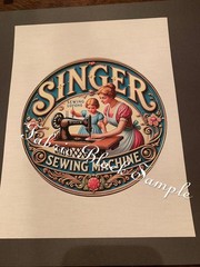 Vintage Singer Sewing Machine – Fabric Art Quilt Block/Panel – Spool Label -SNG5