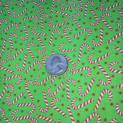 Christmas Holiday Fabric Cotton 44in W X 3 yds Green Candy Cane Pattern