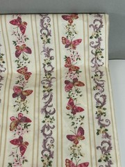 Lady Elizabeth Floral Filigree Butterflies Wallpaper Stripe Fabric 3 yds Kaufman