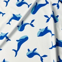 Spandex Fabric Whales White Print 4-way Stretch 60″ wide Swimsuit By the Yard
