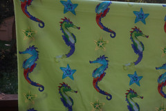 Sea Horse Star Fish Kids Large Print Duck? Fabric Green Blue Multi BTY 60″w