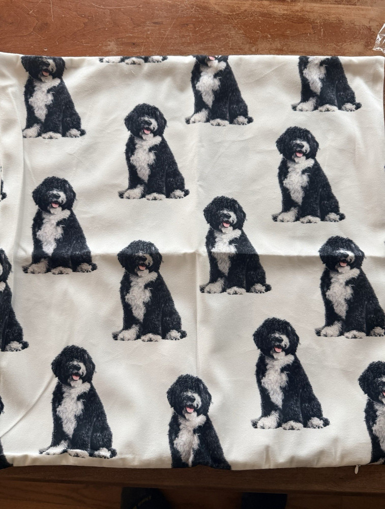 Portuguese Water Dog throw pillow cover. 17.5” X 17.5”