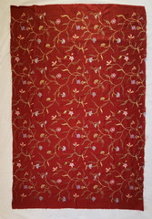 Floral Embroidered Dark Red Fabric 57×36 Remnant Stylized Flowers Lightweight