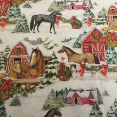 Susan Winget Cotton Fabric Christmas Horses Barns in Snow Scenic 22″ x 42″