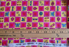 SMALL BUG SQUARES BUTTERFLY DRAGONFLY WORMS 100% COTTON FABRIC 38X43 INCHES