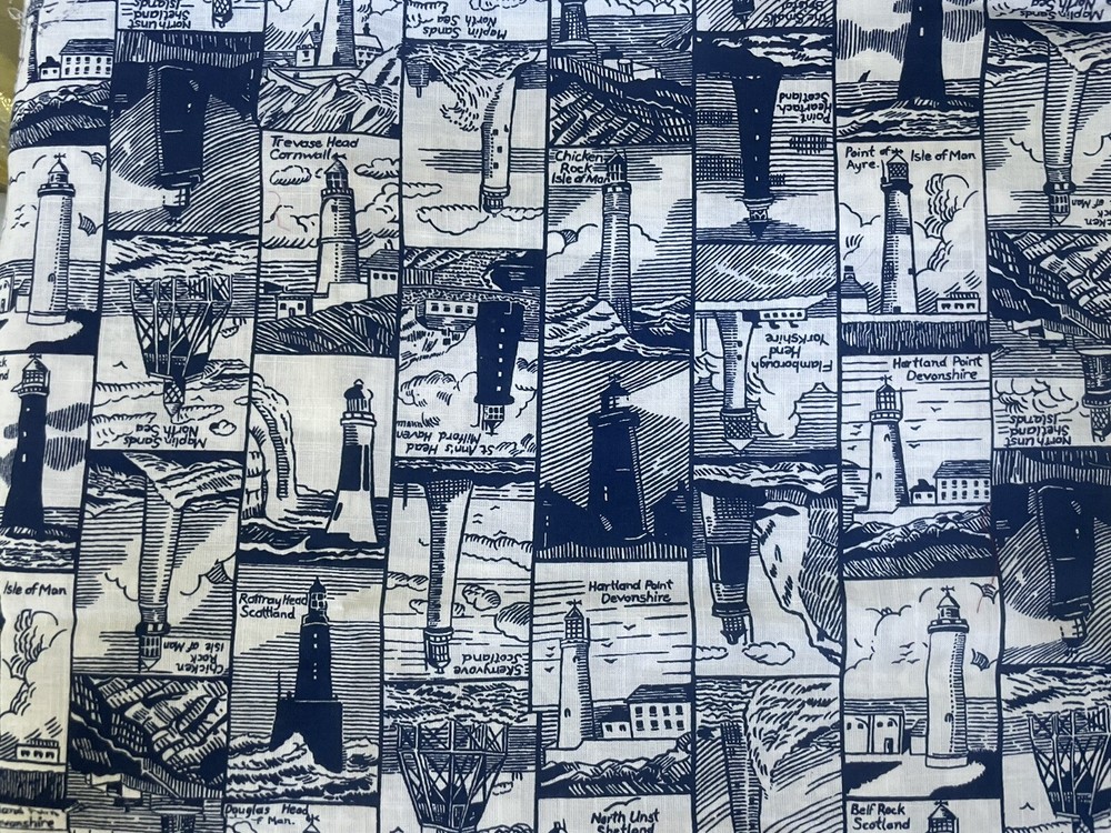 UK UNITED KINGDOM LIGHTHOUSES 100% COTTON FABRIC 1 YD