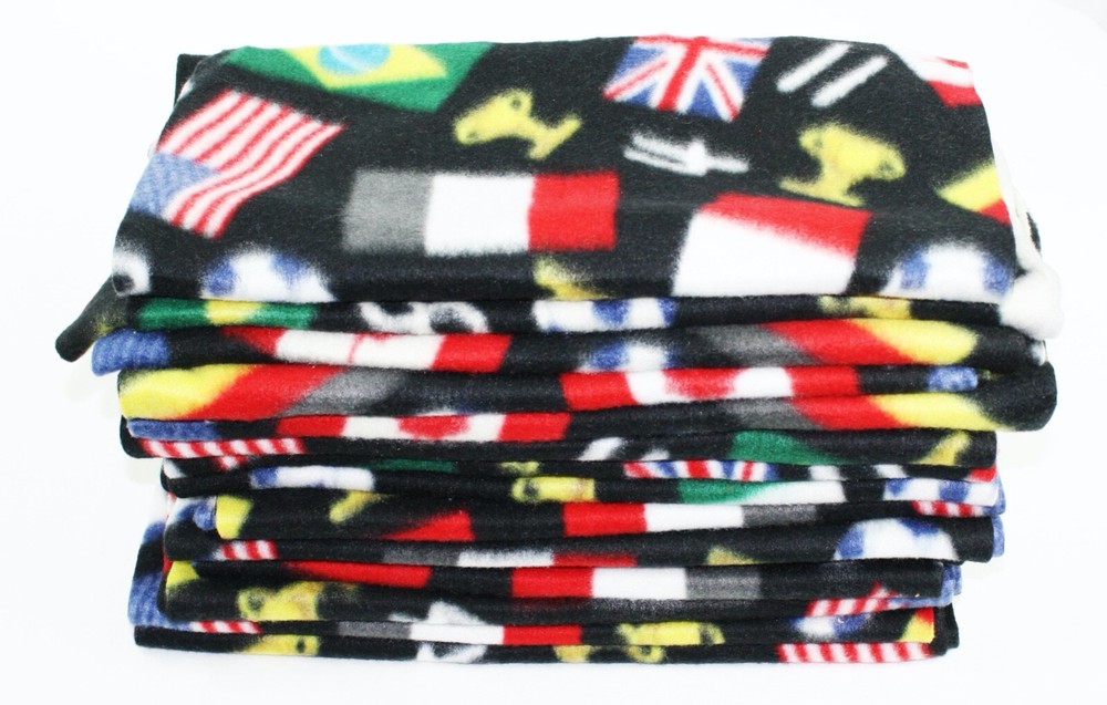 Fleece Remnants 14 Pieces Black With World Cup Soccer Pattern New