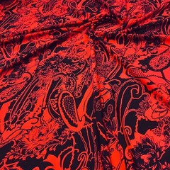 Red and Black Paisley Print Stretch Fabric 60″wide Swimsuit Spandex By Yard