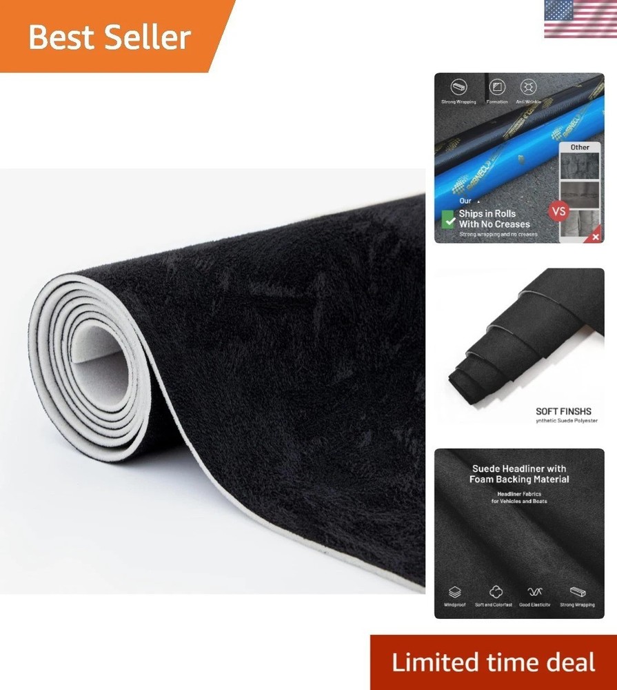Versatile Black Suede Headliner Fabric 98″ L × 60″ W – Ideal for Cars, RVs & DIY