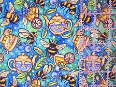 100% Cotton Woven Novelty Fabric Honey Bees And Teas By The 1/4 Yard 9×56