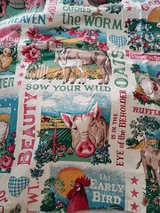 1.5 Yard Vintage Feed Sack Label Fabric Farm Animals Chicken Cow Concord Kessler