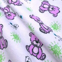 Purple Shaggy Teddy Bears Print Cotton Flannel Fabric 45″ By Yard Baby Birds