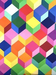 Extra wide cotton fabric quilt backer Colourful Cubes geometric multicoloured