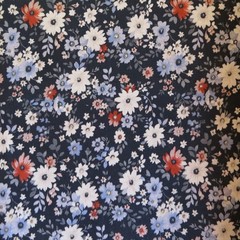 By The Yard ~ Scattered Flowers On Navy Cotton $3.99 Ships ANY Amount Of Fabric