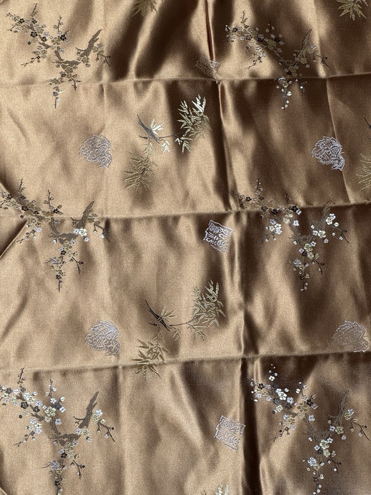 Chinese Satin Plum Blossom Brocade Polyester brown remnant 18″ x 22″ wide