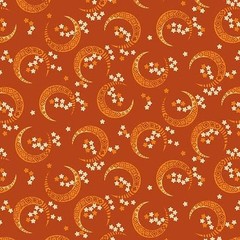 Andover – Midnight Moon – Crescent Moon – Pumpkin, Fabric BTY